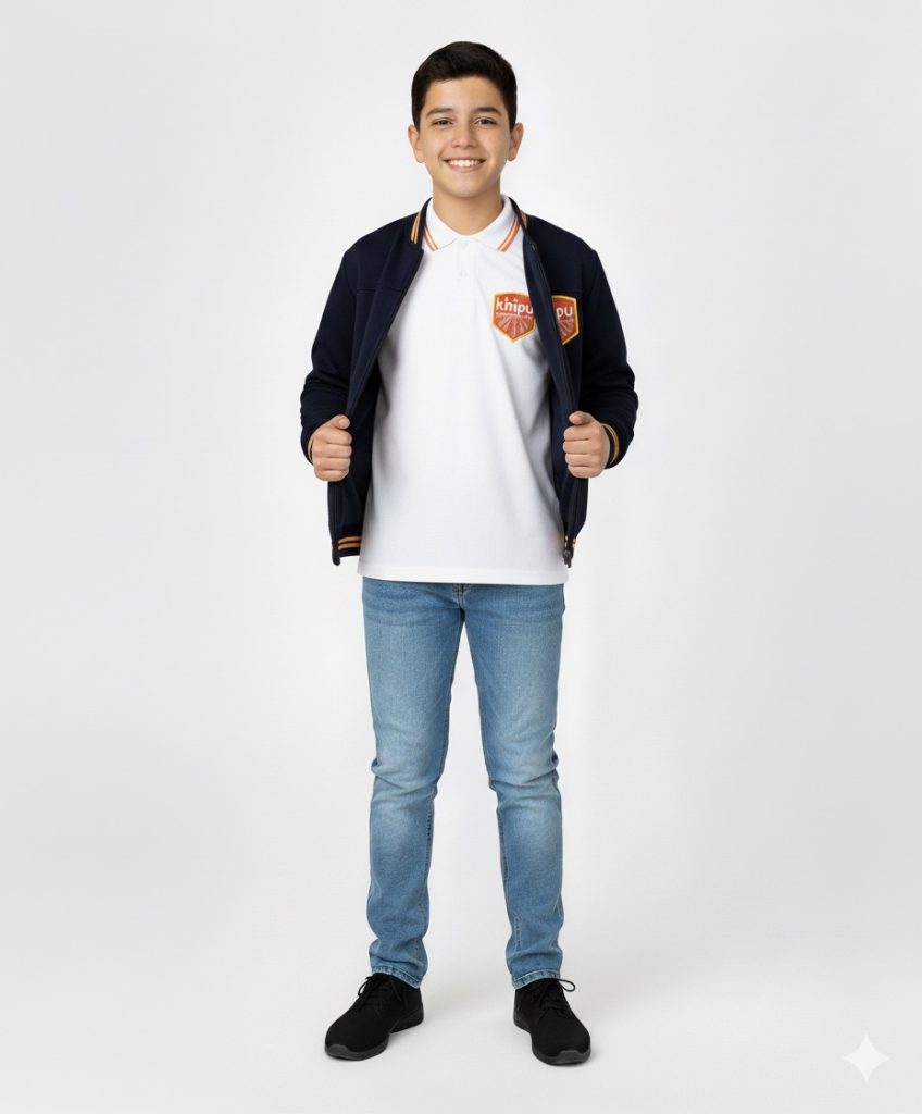 Uniforme de Diario para varón, con jean azul o celeste oscuro